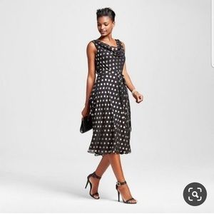 Chiasso Black & Gold Polka Dot Cowl Neck Flowy Dress